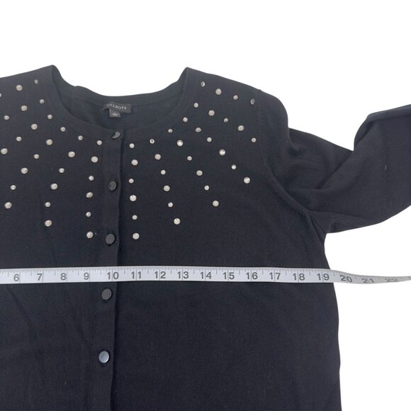 Talbots Women SZ Large Classic Button Up Black Cardigan Rhinestone Embellishment - Picture 5 of 13